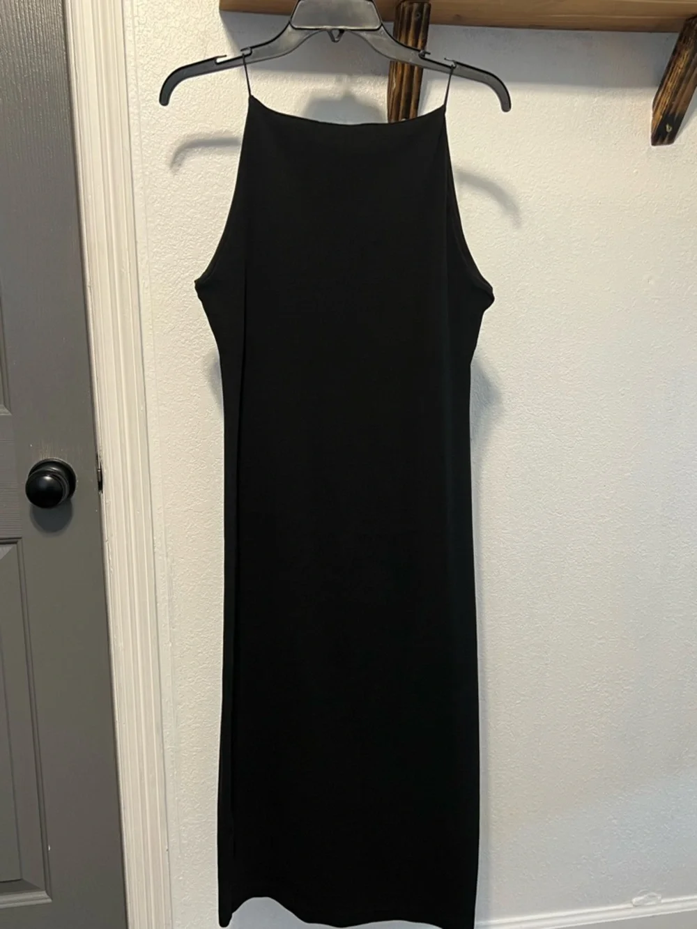 Zara Black Square-Neck Midi Slip Dress with Thin Straps